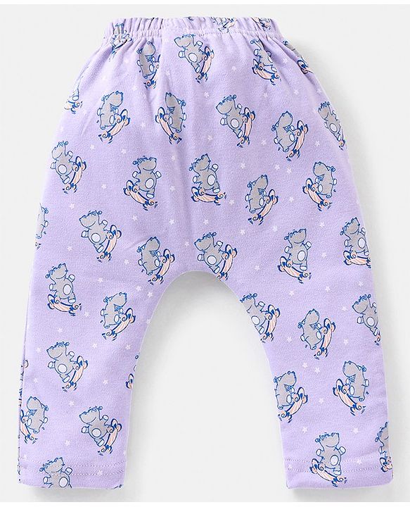 Babyhug Cotton Knit Footed Length Bootie Leggings Striped & Hippo Print Pack of 3 - Multicolour
