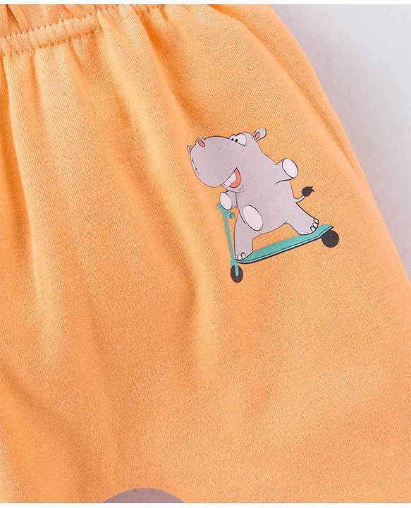 Babyhug Cotton Knit Footed Length Bootie Leggings Striped & Hippo Print Pack of 3 - Multicolour
