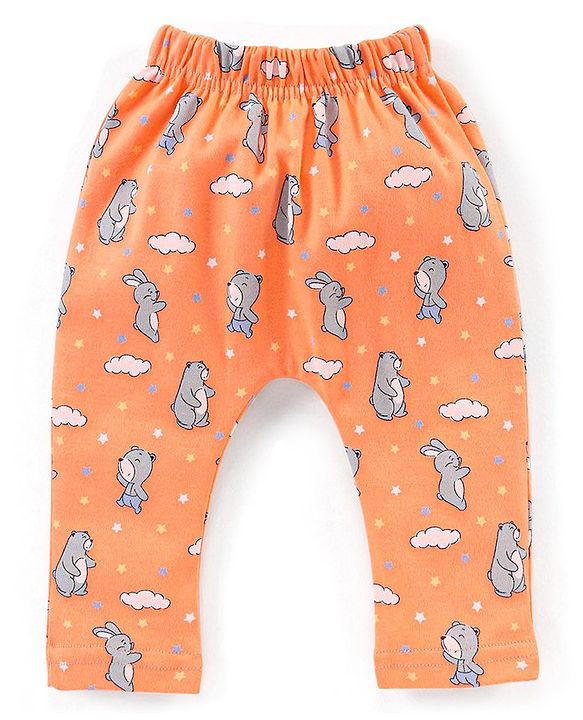 Babyhug Full Length Bear & stripe Print Diaper Leggings Pack of 3 - Blue & Orange