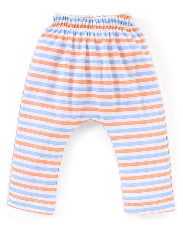 Babyhug Full Length Bear & stripe Print Diaper Leggings Pack of 3 - Blue & Orange