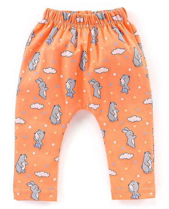 Babyhug Full Length Bear & stripe Print Diaper Leggings Pack of 3 - Blue & Orange