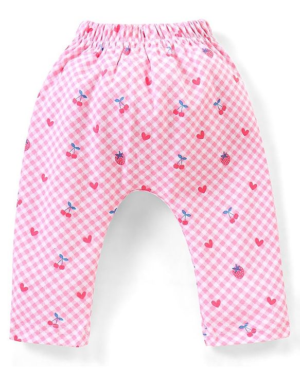 Babyhug Cotton Full Length Diaper Pants Floral & Fruit Print Pack Of 3 - Blue & Pink