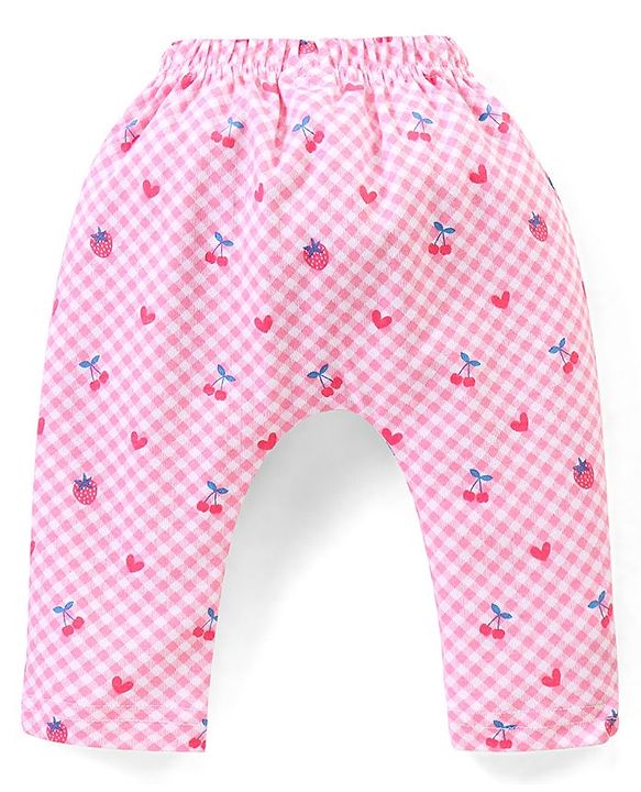 Babyhug Cotton Full Length Diaper Pants Floral & Fruit Print Pack Of 3 - Blue & Pink