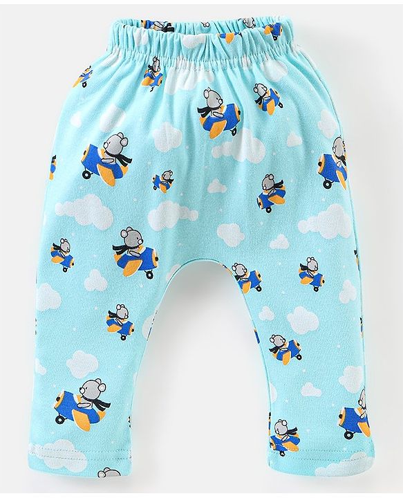 Babyhug Cotton Full Length Diaper Pants Stripes & Bear Print Pack of 3- Orange & Blue