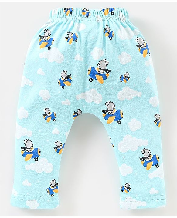 Babyhug Cotton Full Length Diaper Pants Stripes & Bear Print Pack of 3- Orange & Blue