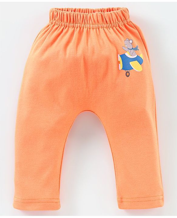 Babyhug Cotton Full Length Diaper Pants Stripes & Bear Print Pack of 3- Orange & Blue