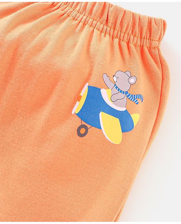 Babyhug Cotton Full Length Diaper Pants Stripes & Bear Print Pack of 3- Orange & Blue