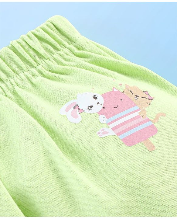 Babyhug Cotton Full Length Diaper Leggings Heart & Popsicle Print Pack Of 3- Green Pink & White