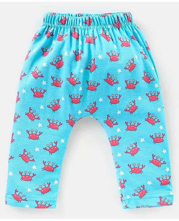 Babyhug Cotton Full Length Diaper Pants Crab & Stars Print Pack of 3 - White & Blue