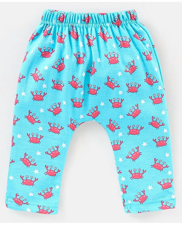 Babyhug Cotton Full Length Diaper Pants Crab & Stars Print Pack of 3 - White & Blue