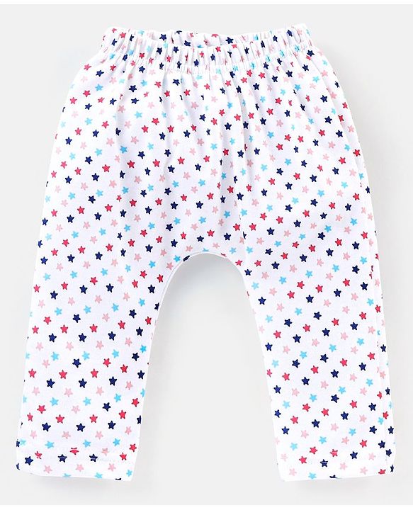 Babyhug Cotton Full Length Diaper Pants Crab & Stars Print Pack of 3 - White & Blue