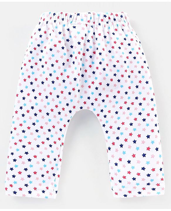 Babyhug Cotton Full Length Diaper Pants Crab & Stars Print Pack of 3 - White & Blue