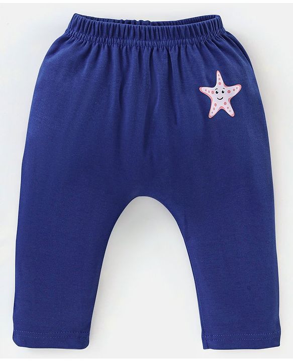 Babyhug Cotton Full Length Diaper Pants Crab & Stars Print Pack of 3 - White & Blue