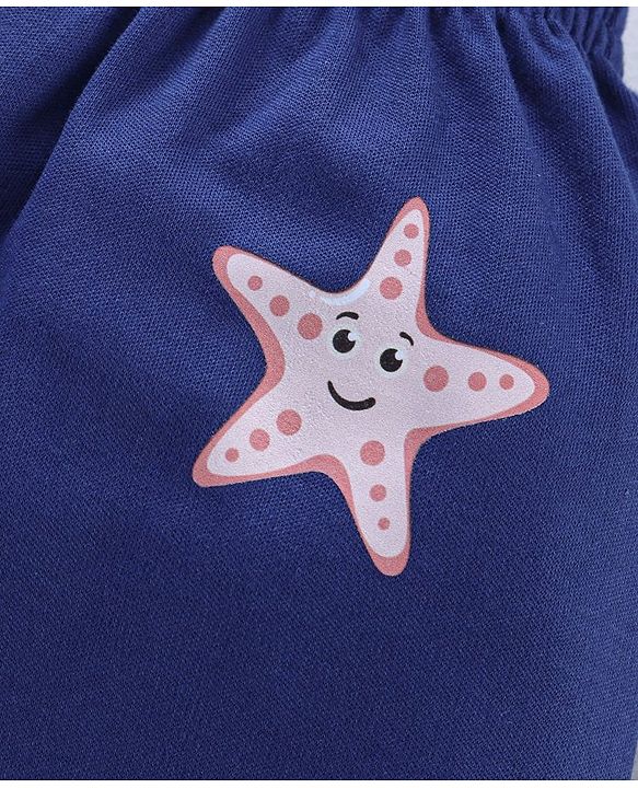 Babyhug Cotton Full Length Diaper Pants Crab & Stars Print Pack of 3 - White & Blue