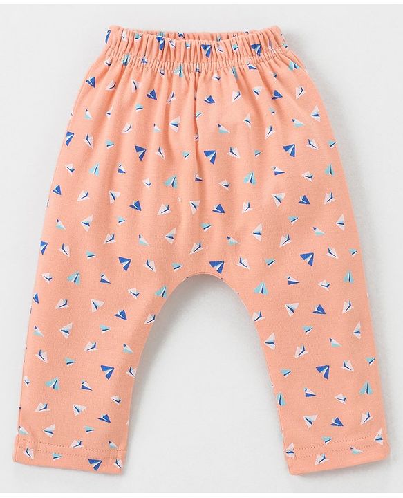 Babyhug Cotton Knit Full Length Diaper Leggings Pack of 3 Paper Planes & Stars Print - Pink Yellow & Sky Blue