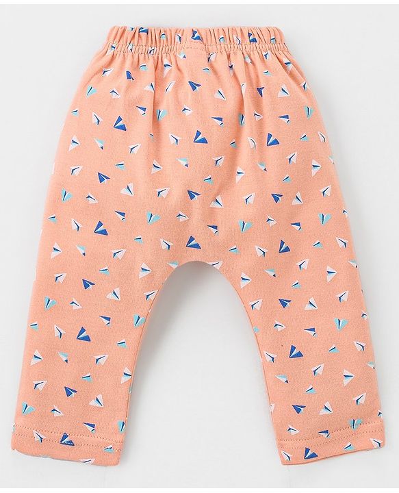 Babyhug Cotton Knit Full Length Diaper Leggings Pack of 3 Paper Planes & Stars Print - Pink Yellow & Sky Blue