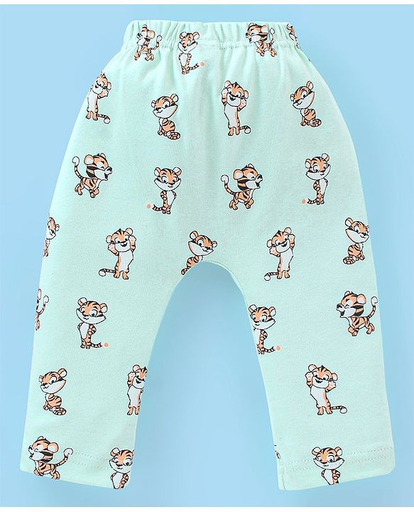Babyhug Cotton Full Length Tiger Print Diaper Leggings  Pack of 3 - Pink Green & Blue