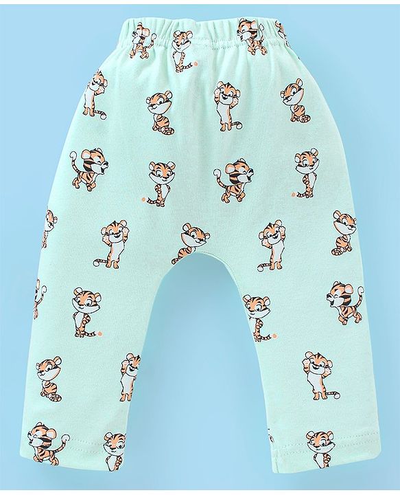 Babyhug Cotton Full Length Tiger Print Diaper Leggings  Pack of 3 - Pink Green & Blue