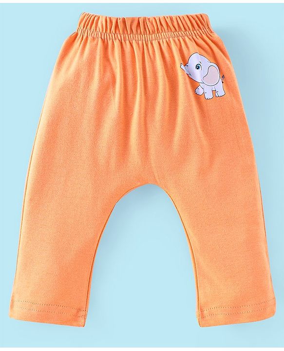Babyhug Cotton Knit Full Length Diaper Pants Elephant Print Pack of 3 - Blue & Orange