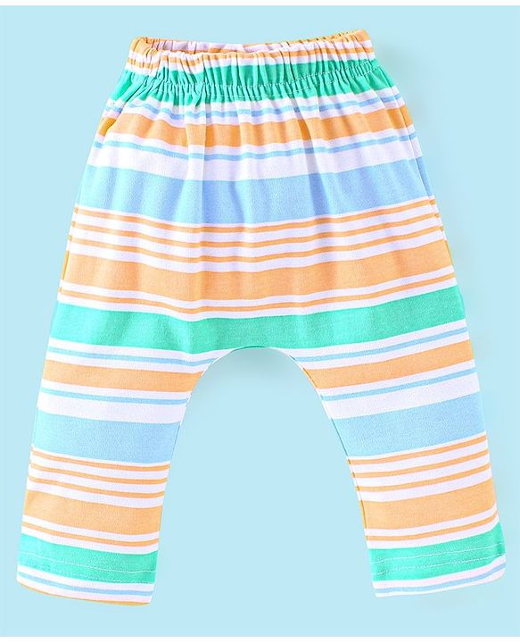 Babyhug Cotton Knit Full Length Diaper Pants Elephant Print Pack of 3 - Blue & Orange