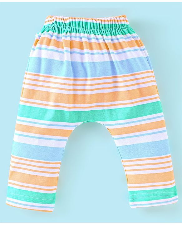 Babyhug Cotton Knit Full Length Diaper Pants Elephant Print Pack of 3 - Blue & Orange