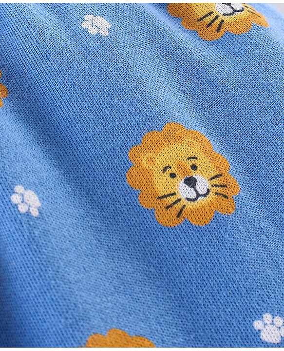 Babyhug Cotton Full Length Diaper Pants Stripes & Lion Print Pack of 3 - Blue & Yellow