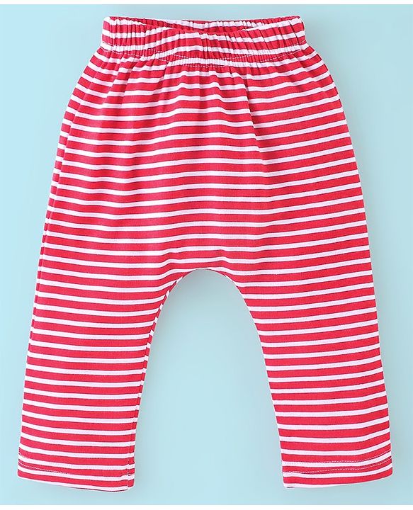 Babyhug Cotton Knit Full Length Striped Diaper Pants Fruits Print Pack of 3 - Red White & Blue