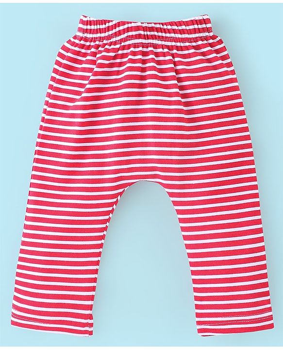 Babyhug Cotton Knit Full Length Striped Diaper Pants Fruits Print Pack of 3 - Red White & Blue