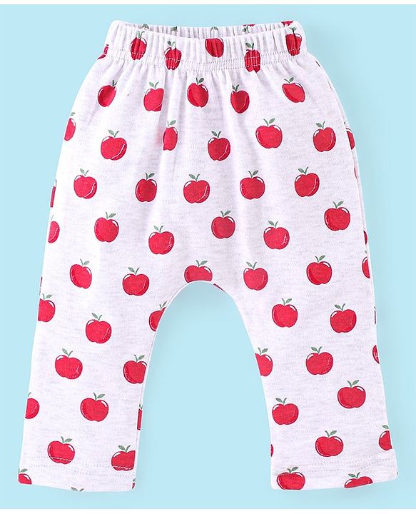 Babyhug Cotton Knit Full Length Striped Diaper Pants Fruits Print Pack of 3 - Red White & Blue