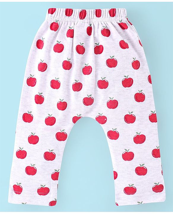 Babyhug Cotton Knit Full Length Striped Diaper Pants Fruits Print Pack of 3 - Red White & Blue