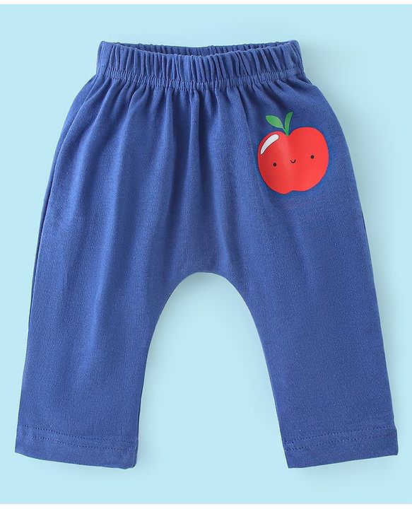 Babyhug Cotton Knit Full Length Striped Diaper Pants Fruits Print Pack of 3 - Red White & Blue