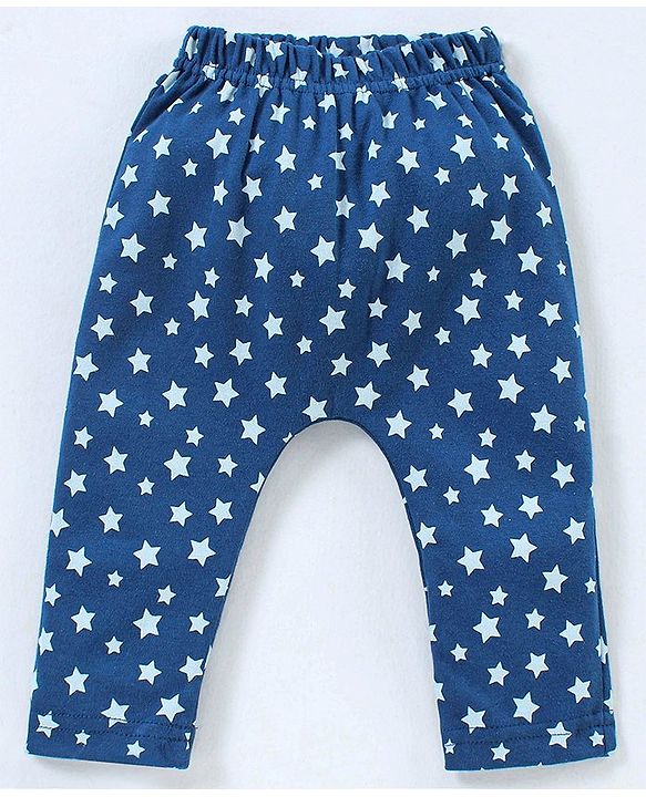 Babyhug Cotton Full Length Diaper Pants Panda & Star Print Pack Of 3 - Blue and Green
