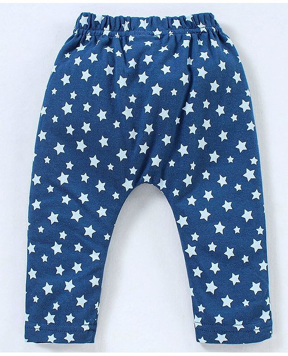 Babyhug Cotton Full Length Diaper Pants Panda & Star Print Pack Of 3 - Blue and Green