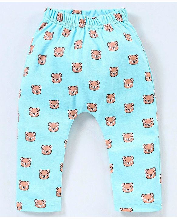 Babyhug Cotton Full Length Diaper Pants Panda & Star Print Pack Of 3 - Blue and Green