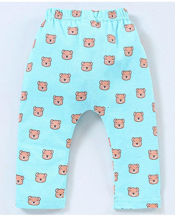 Babyhug Cotton Full Length Diaper Pants Panda & Star Print Pack Of 3 - Blue and Green