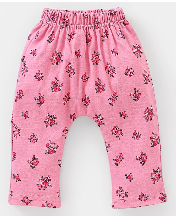 Babyhug Cotton Full Length Floral Print Diaper Leggings Pack of 3 - Pink & Purple