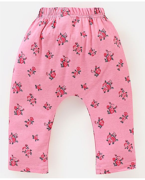 Babyhug Cotton Full Length Floral Print Diaper Leggings Pack of 3 - Pink & Purple
