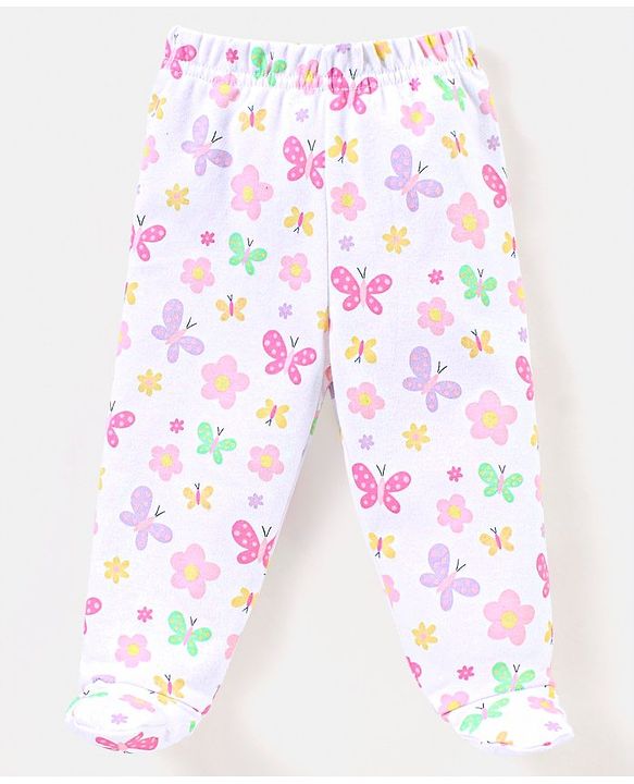 Babyhug Cotton Full Length Bootie Pants Butterfly Print Pack Of 3- Purple & Yellow