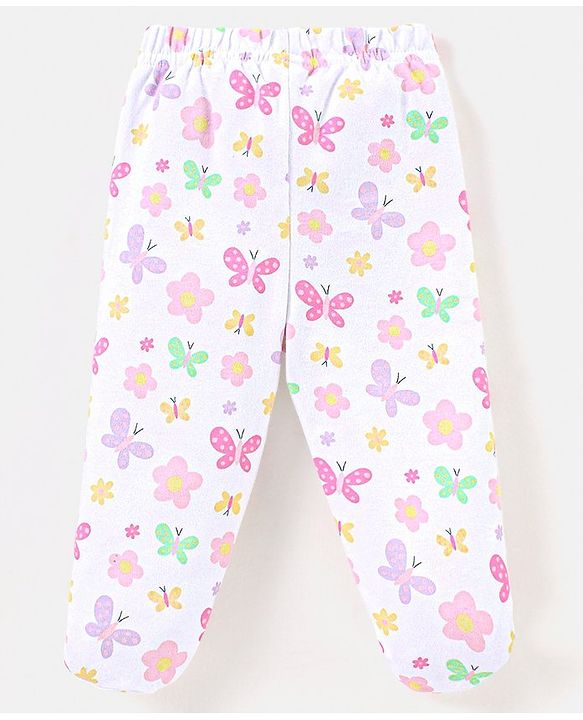 Babyhug Cotton Full Length Bootie Pants Butterfly Print Pack Of 3- Purple & Yellow