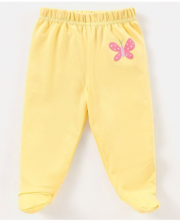 Babyhug Cotton Full Length Bootie Pants Butterfly Print Pack Of 3- Purple & Yellow