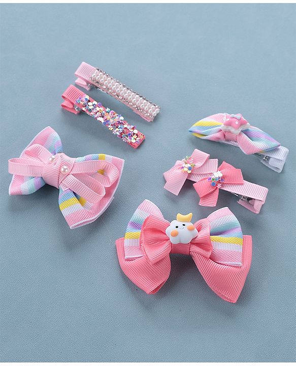 Babyhug Free Size Hair Clips Bow Design Pack of 6- Multicolor