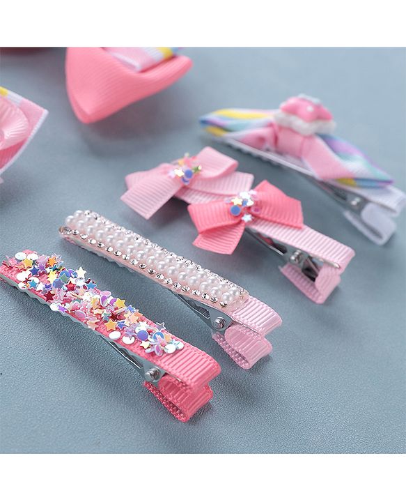 Babyhug Free Size Hair Clips Bow Design Pack of 6- Multicolor
