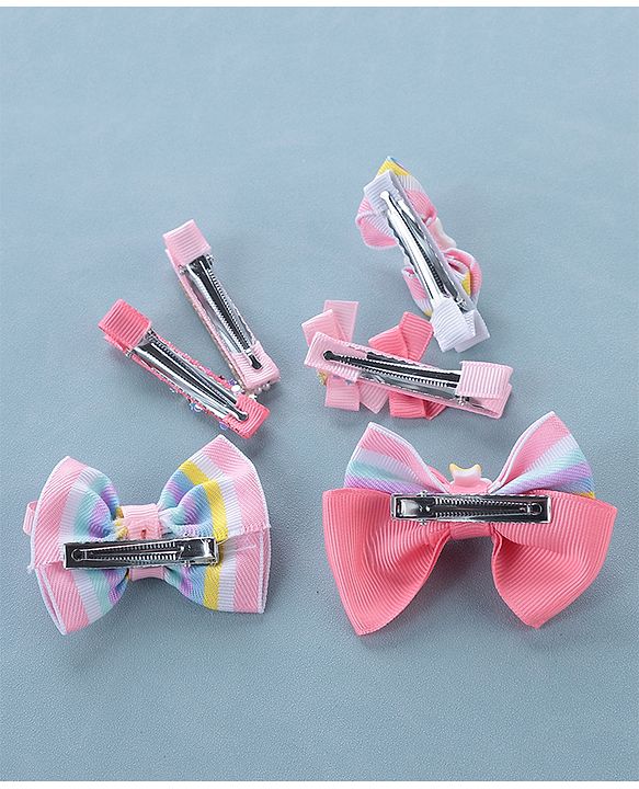 Babyhug Free Size Hair Clips Bow Design Pack of 6- Multicolor