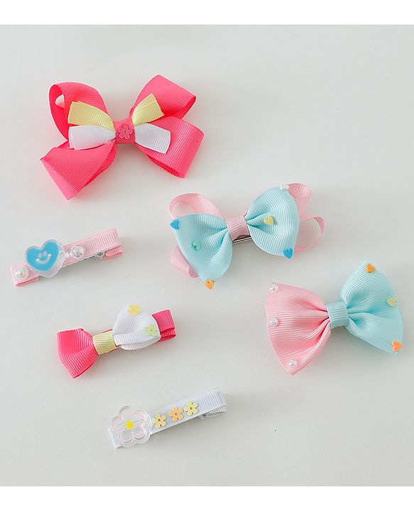 Babyhug Free Size Hair Clips Bow Design Pack of 6- Multicolor