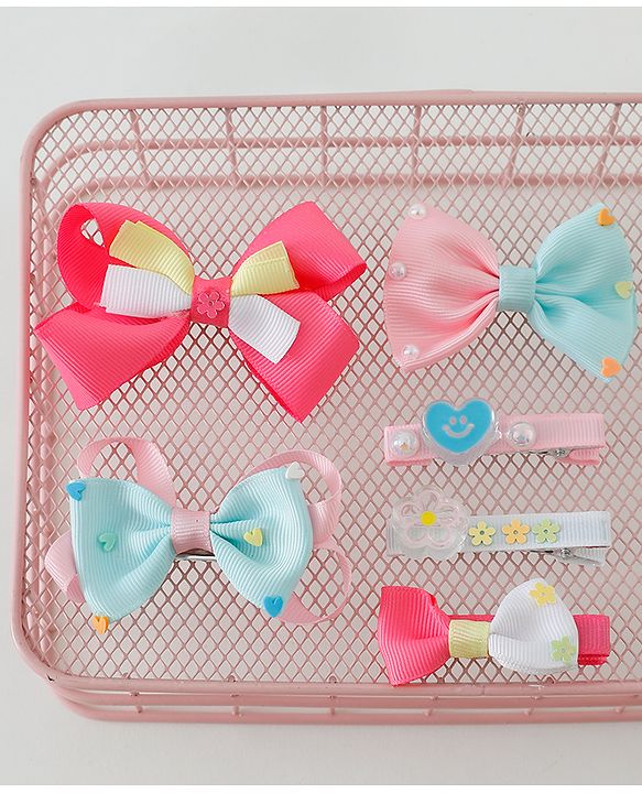 Babyhug Free Size Hair Clips Bow Design Pack of 6- Multicolor