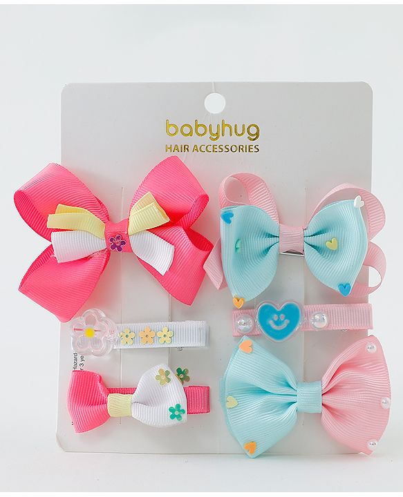 Babyhug Free Size Hair Clips Bow Design Pack of 6- Multicolor