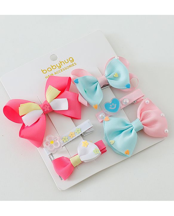 Babyhug Free Size Hair Clips Bow Design Pack of 6- Multicolor