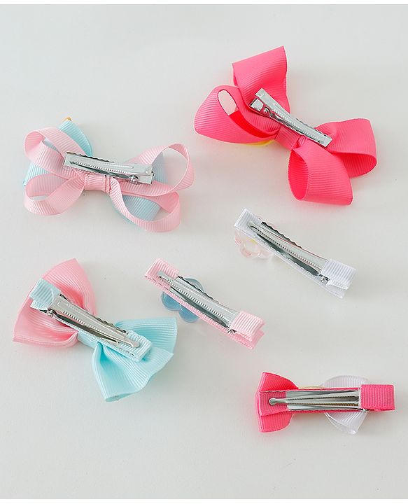 Babyhug Free Size Hair Clips Bow Design Pack of 6- Multicolor