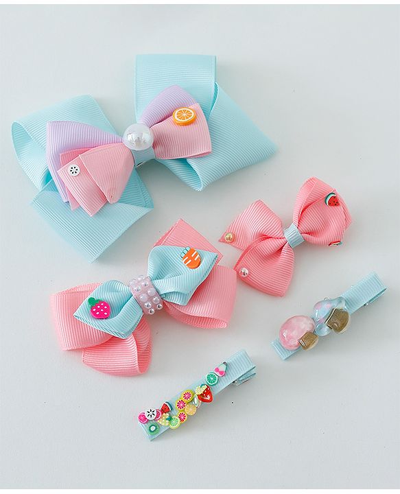 Babyhug Free Size Hair Clips Bow Design Pack of 5 - Multicolor
