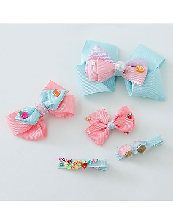 Babyhug Free Size Hair Clips Bow Design Pack of 5 - Multicolor
